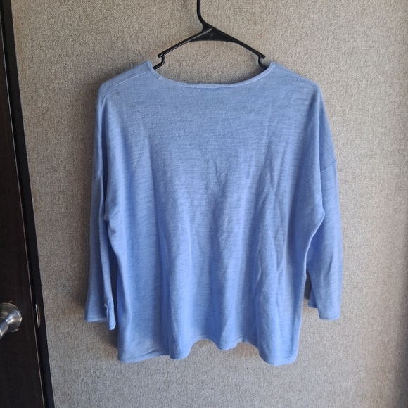 Blue J. Jill Linen Shirt 3/4 Sleeves Lightweight Summer Clean Girl Timeless - Picture 2 of 6